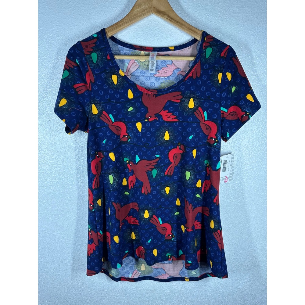 LuLaRoe T-Shirt Womens S Blue Cardinal Christmas Lights Classic T Holiday Bird - Picture 8 of 8